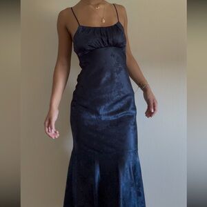 Floral Navy Blue Satin Dress